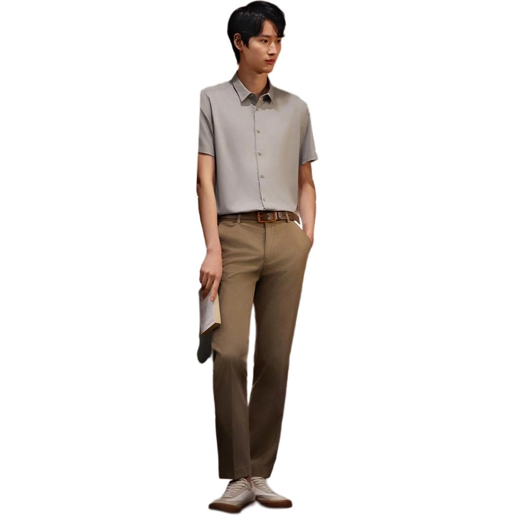 红豆 舒弹透气商务抗菌易打理不易皱冰竹纤维短袖衬衫 男女同款