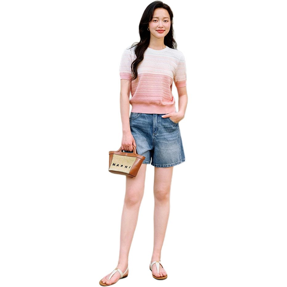 茵曼 淡人穿搭渐变短袖设计感针织衫 女款