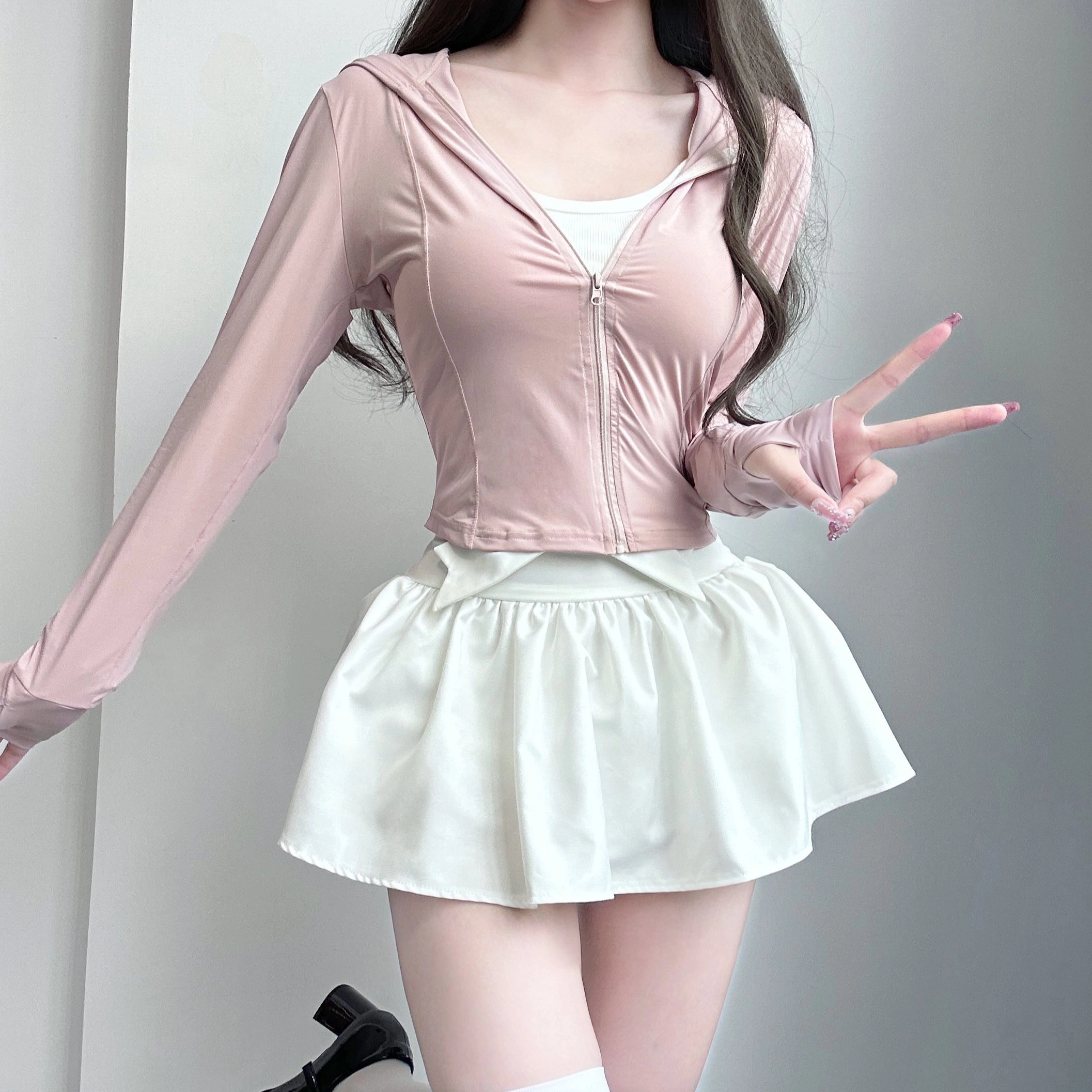 九条喵 纯色蝴蝶结高腰半身蓬蓬裙制服 女款 黑色