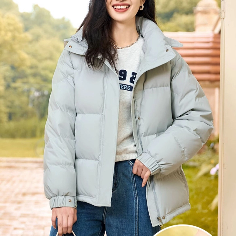 雅鹿 纯色拉链连帽长袖羽绒服 女款