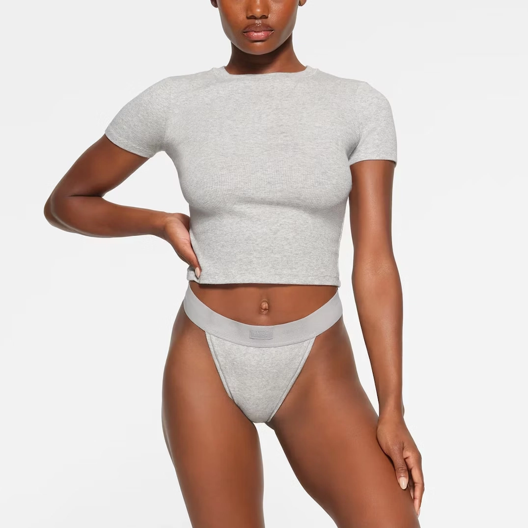 SKIMS COTTON RIB T-SHIRT T LIGHT HEATHER GREY