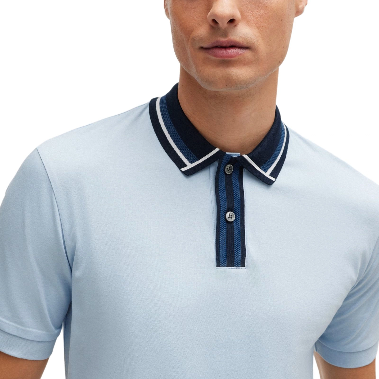 HUGO BOSS Mercerised-Cotton Slim-Fit Polo Shirt With Contrast Stripes Polo