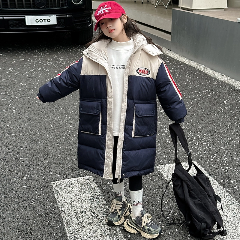 木木屋 连帽时尚字母长袖羽绒服 藏青色 青少年