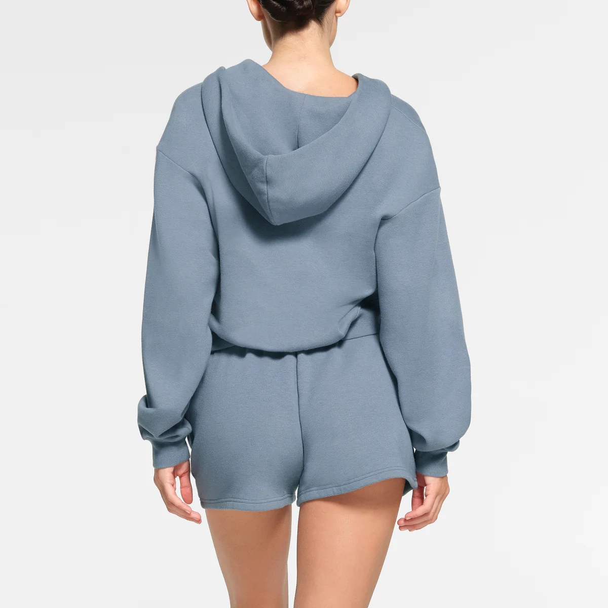 SKIMS COTTON FLEECE CLASSIC ZIP UP HOODIE STEEL BLUE