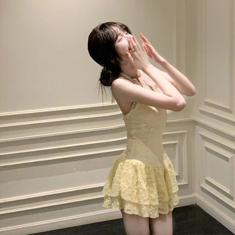 依钗 韩系小个子纯欲风针织罩衫蕾丝拼接连衣裙多种穿搭场合适用裙装套装 女款