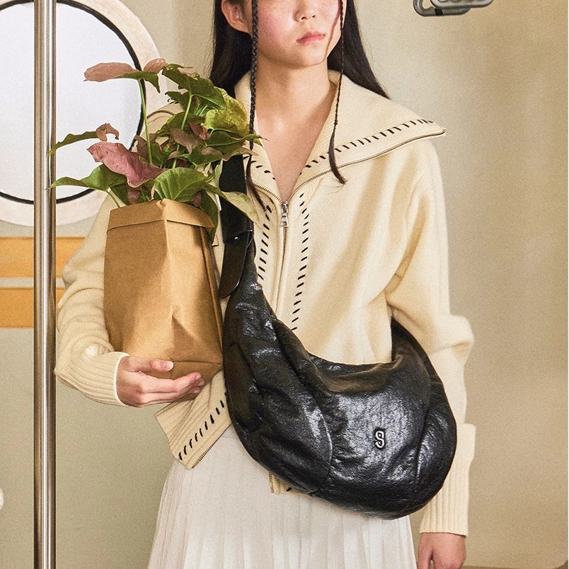 古良吉吉 流浪款设计 牛皮革 棒球包单肩包斜挎包 中号 女款 黑色/白色/棕色/灰色