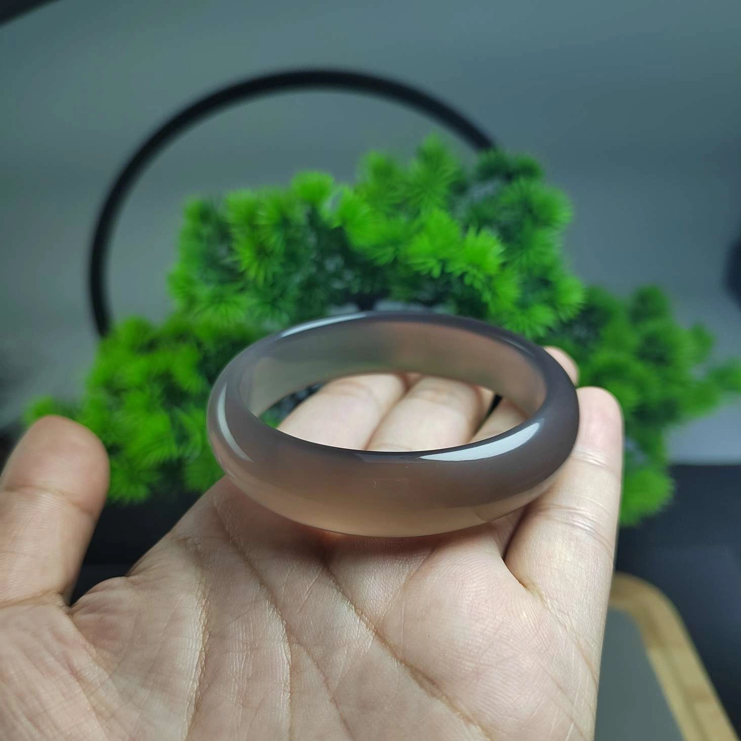 赐帛 烟雨江南 高级灰冰新中式轻奢潮流时尚简约烟灰色精致优雅文艺美人镯 玉髓 玉石手镯 女款