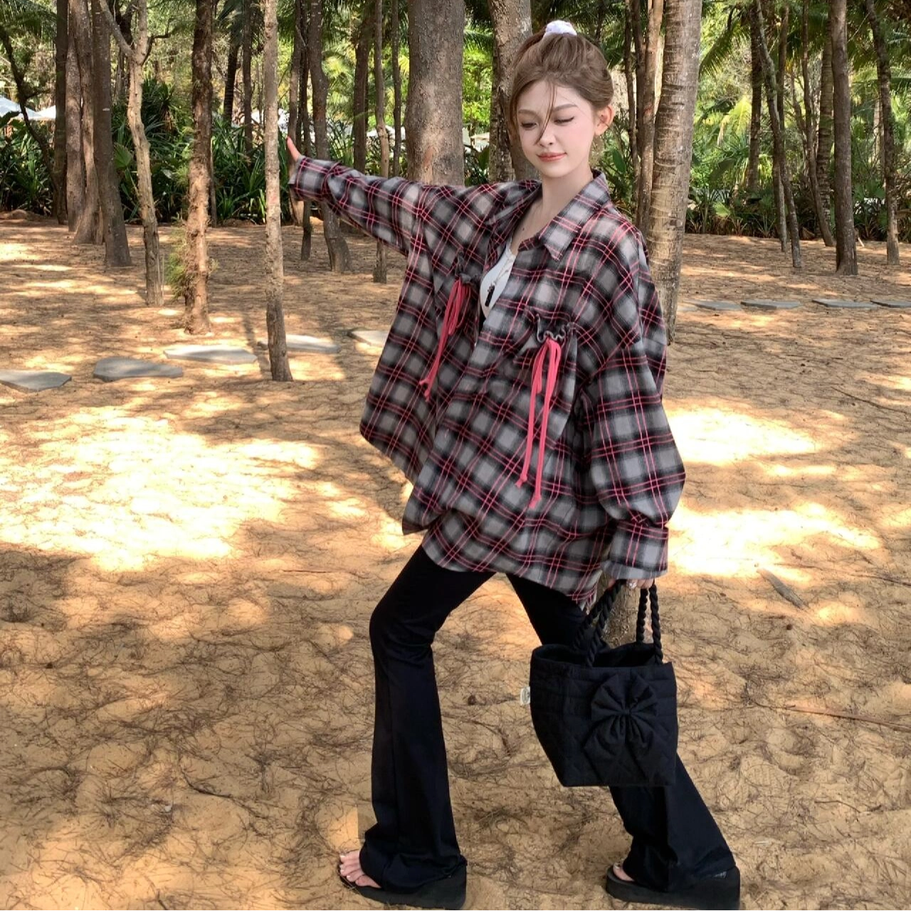 寻星记 美式高街复古格子长袖休闲百搭上衣外套衬衫 男女同款
