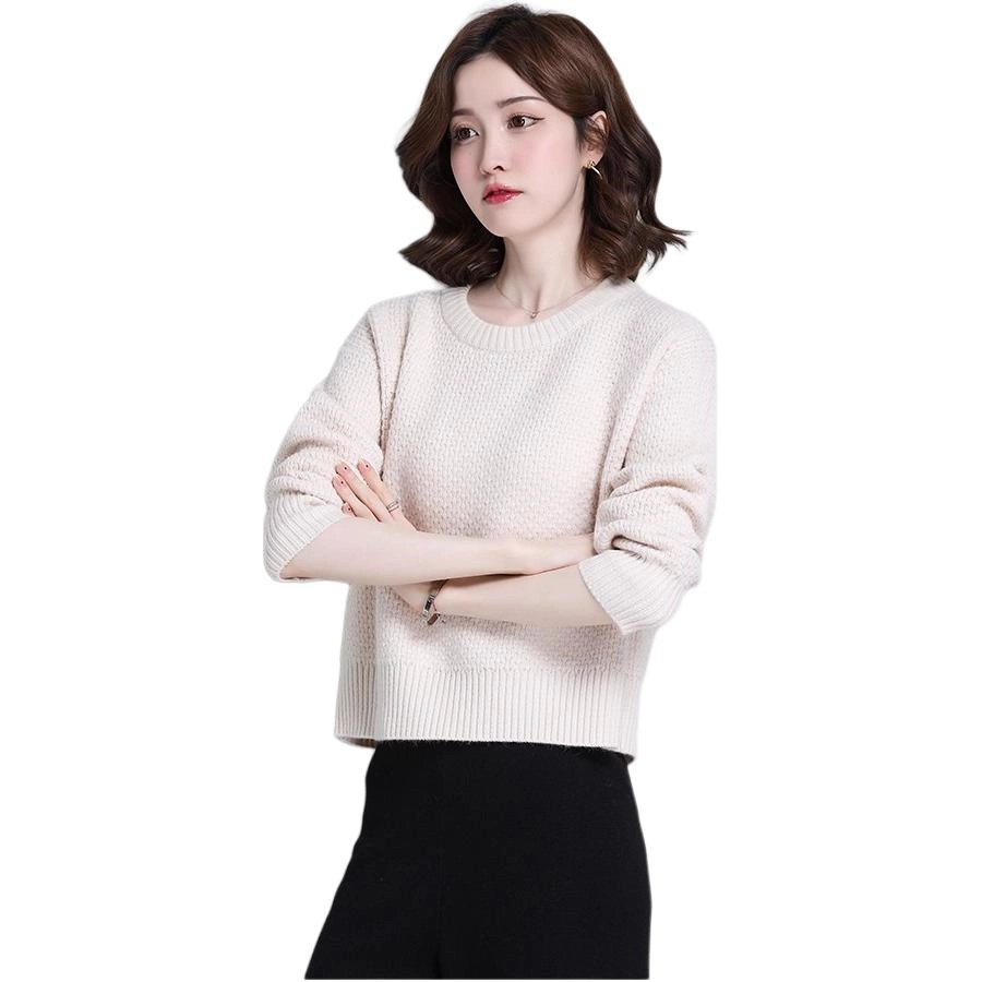 恒源祥 时尚气质百搭洋气长袖女纯色圆领显瘦上衣针织衫 女款