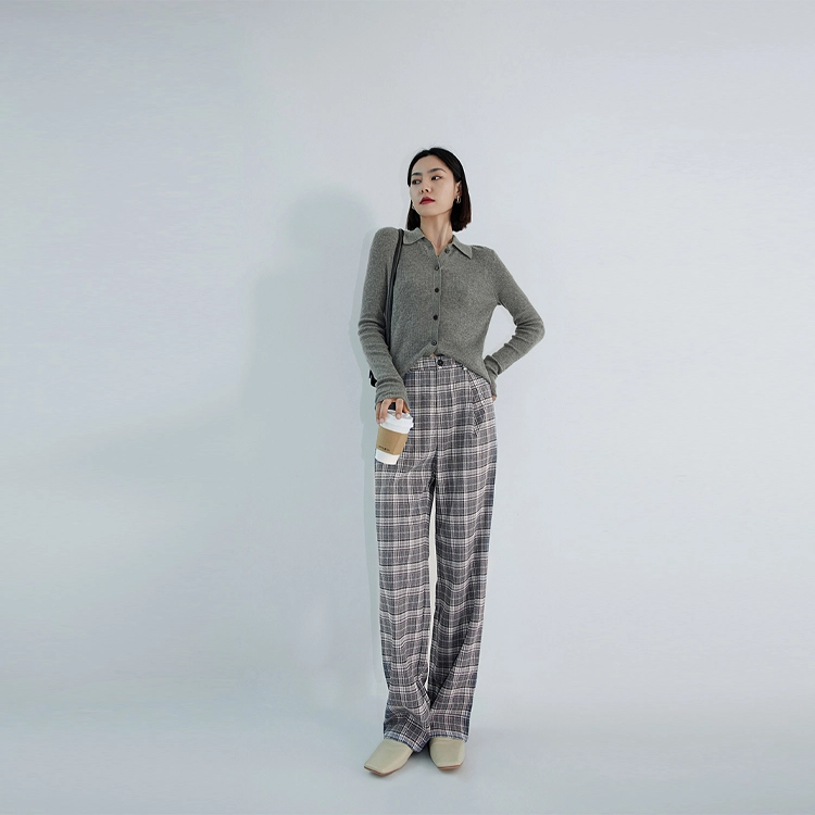 美洋 纯色单排扣翻领长袖针织衫 女款