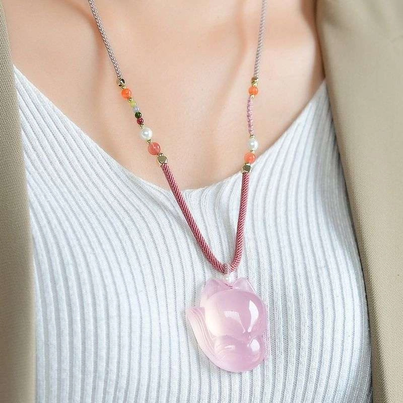 赐帛 浪漫玉狐 新中式玉妲己吉祥如意平安顺遂复古简约小众设计桃花轻奢时尚高级感转运珠精美礼盒#好运 玉髓 项链 男女同款情侣款