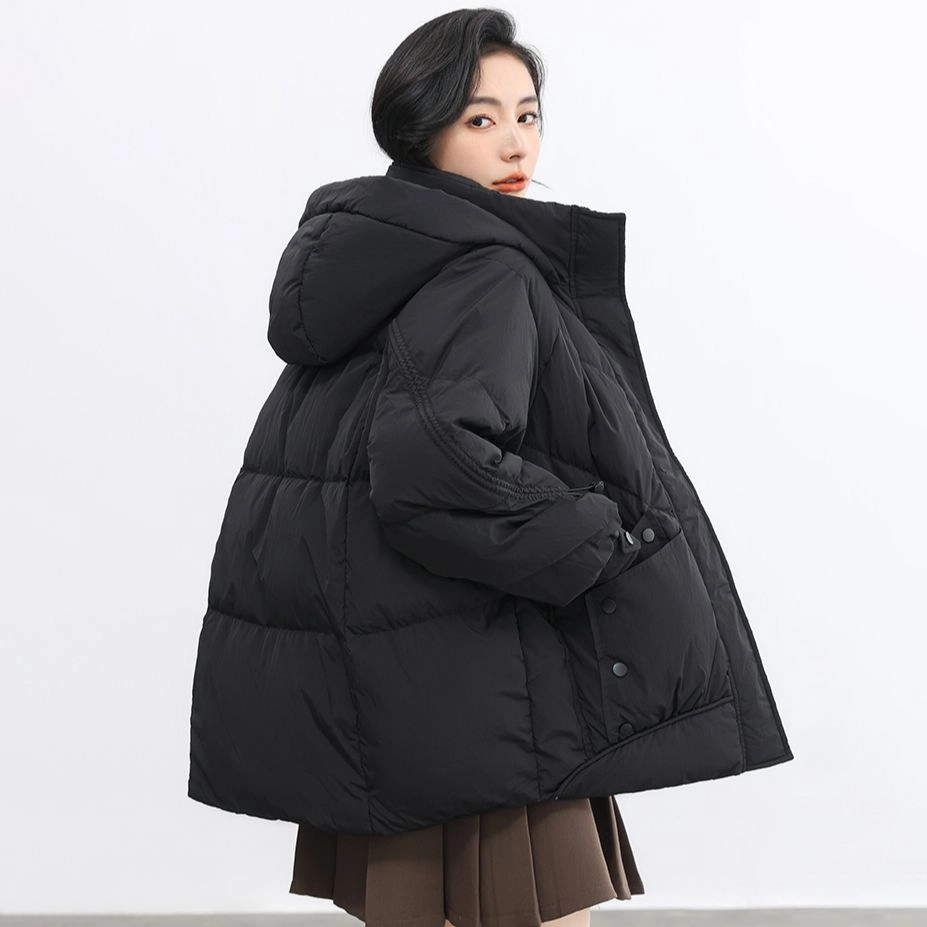 鸭鸭 纯色连帽短款加厚保暖休闲通勤韩系时尚百搭羽绒服 女款