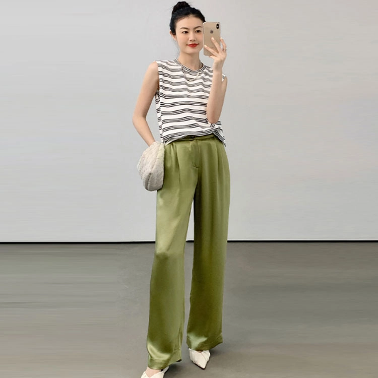 美洋 纯色纽扣高腰阔腿休闲裤 女款