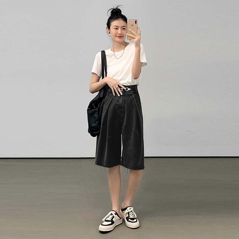 美洋 水洗做旧高腰阔腿牛仔裤 女款