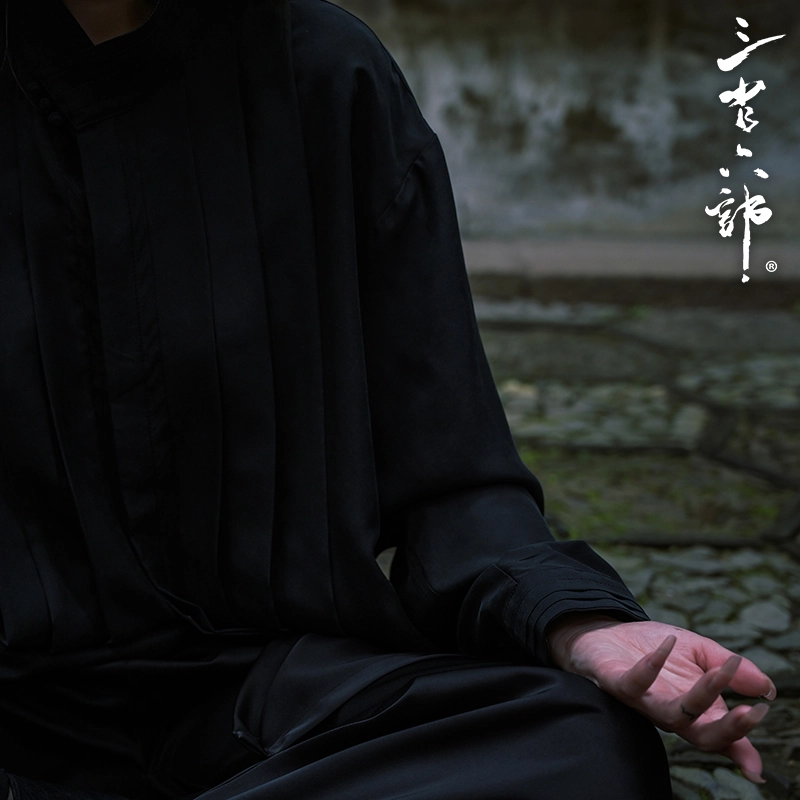 三省六部 【无天】极简中国风砂洗桑蚕丝盘扣立领真丝衬衫 男女同款 黑色