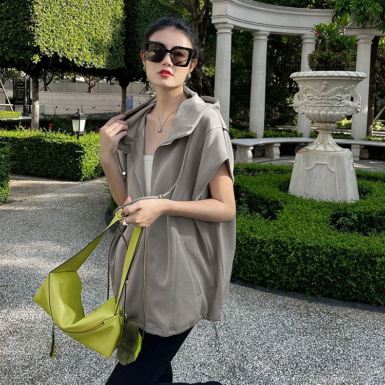 美洋 纯色连帽拉链无袖夹克 女款