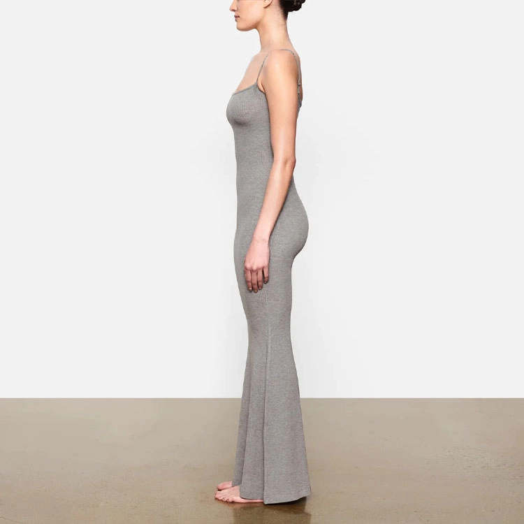 SKIMS SOFT LOUNGE LONG SLIP DRESS HEATHER GREY