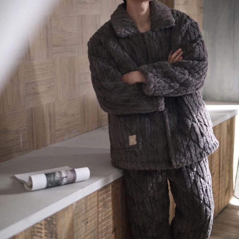 同语 冬季三层夹棉加厚珊瑚绒 法兰绒加绒套装家居服睡衣 家居套装