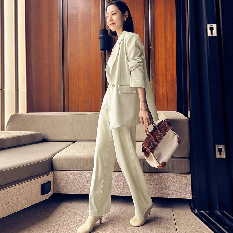 美洋 纯色长袖西装外套阔腿西装裤套装 女款