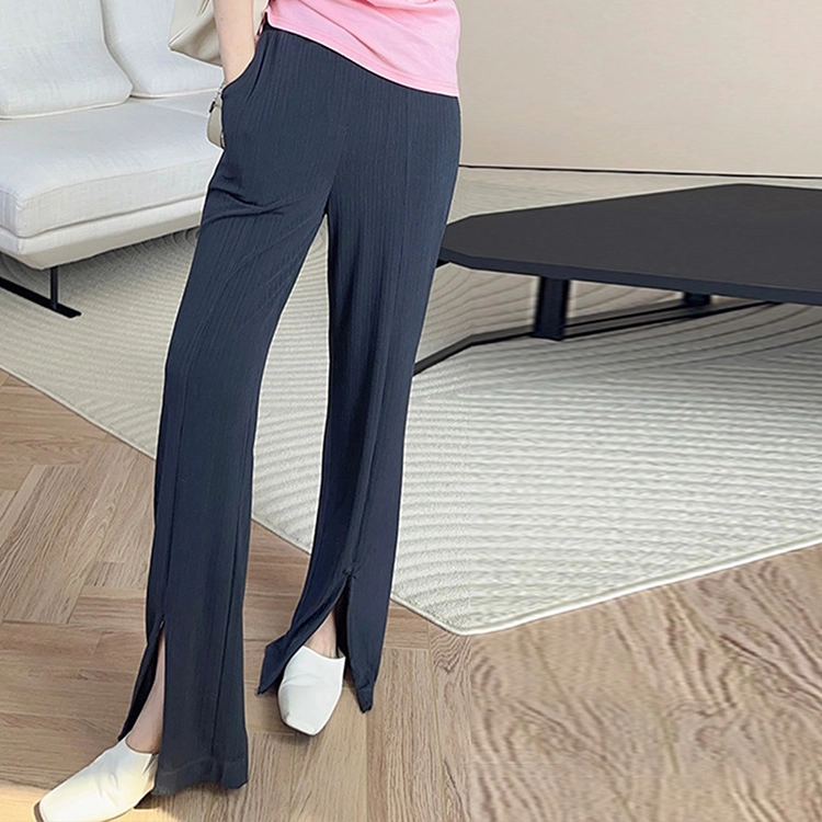 美洋 纯色直筒高腰开叉休闲裤 女款