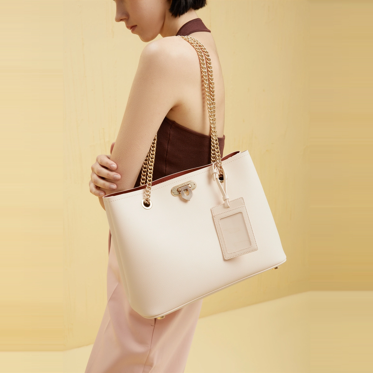 CHARLESKEITH PU Tote BeigeDark Brown