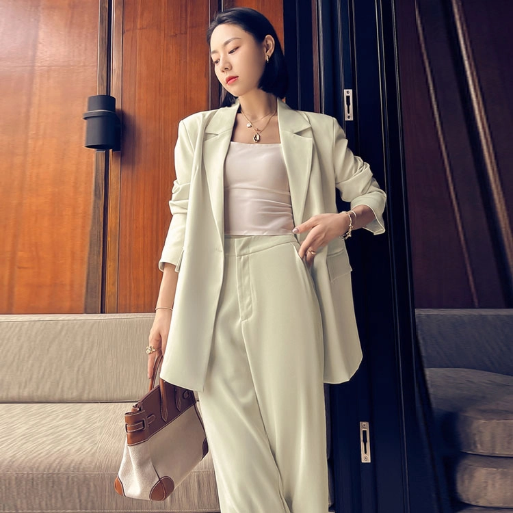 美洋 纯色长袖西装外套阔腿西装裤套装 女款