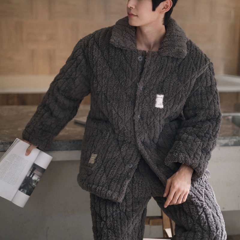 同语 冬季三层夹棉加厚珊瑚绒 法兰绒加绒套装家居服睡衣 家居套装