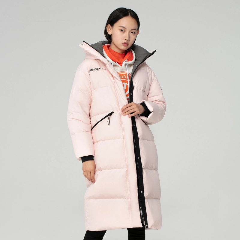 波司登 运动字母纯色渐变连帽宽松长款羽绒服 女款