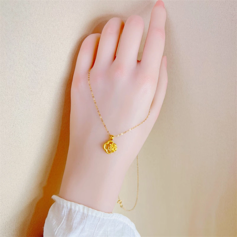 庆怡珠宝 四叶草玫瑰花项链 女款 温婉气质简约时尚小众设计感玫瑰花锁骨项链