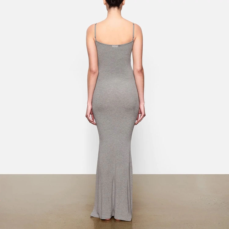 SKIMS SOFT LOUNGE LONG SLIP DRESS HEATHER GREY