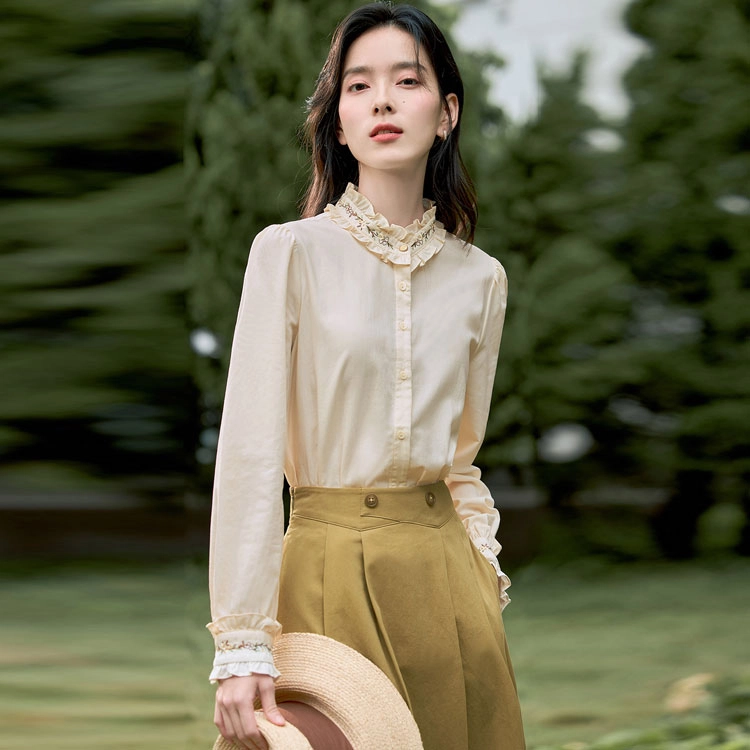 茵曼 图案印花立领长袖衬衫 女款