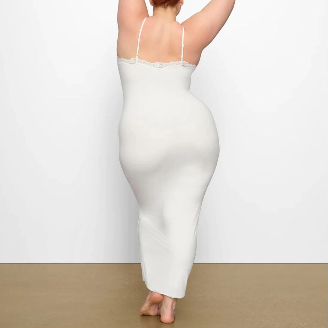 SKIMS FITS EVERYBODY CORDED LACE LONG SLIP DRESS MARBLE