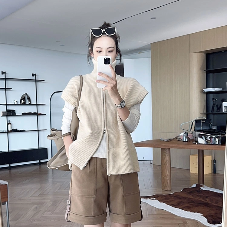 美洋 纯色立领无袖常规款针织衫 女款