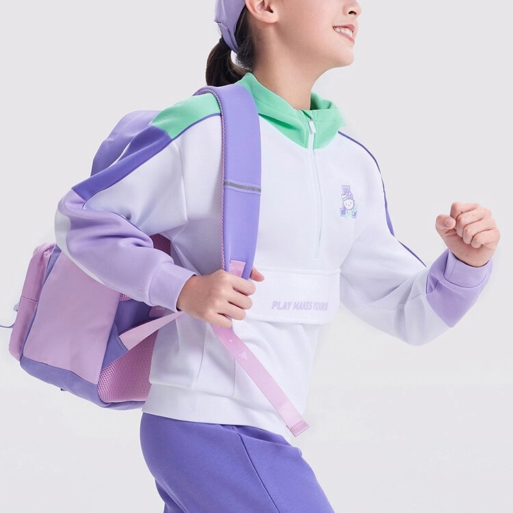 安踏 童装 印花字母半拉链连帽套头卫衣 女童 纯净白