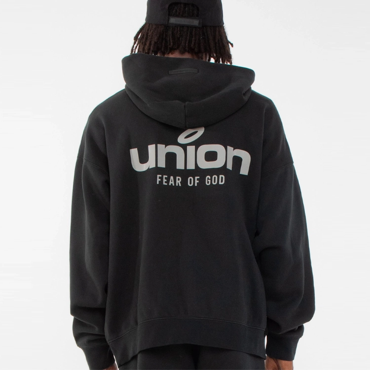 Fear of God Essentials x union la FW21 Vintage Hoodie Vintage Black Logo