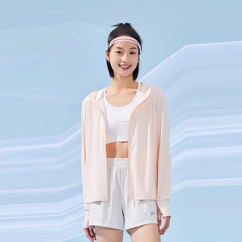 乔丹 纯色冰肤薄款户外连帽防晒服 女款 薄纱粉