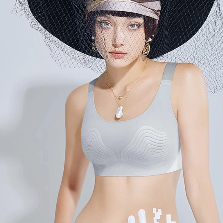 润微 灰色纯色条纹整型文胸  女款