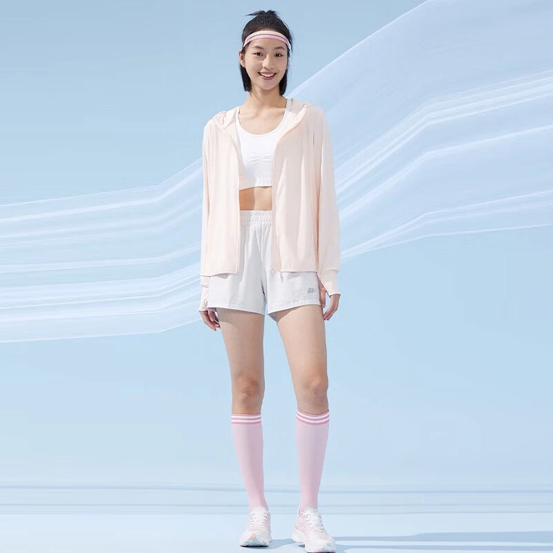 乔丹 纯色冰肤薄款户外连帽防晒服 女款 薄纱粉