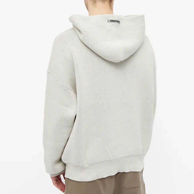 Fear of God Essentials FW21 Knit Hoody Light Heather Oatmeal Logo