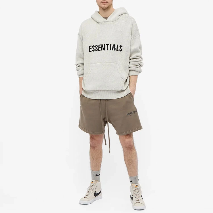Fear of God Essentials FW21 Knit Hoody Light Heather Oatmeal Logo