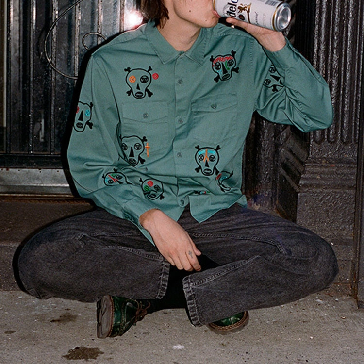 Supreme SS21 Week7 Clayton Patterson Skulls Embroidered Work Shirt