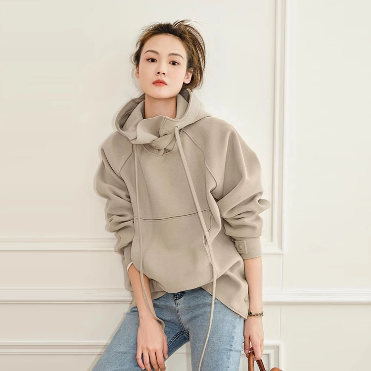 美洋 防风连帽大口袋纯色卫衣 女款