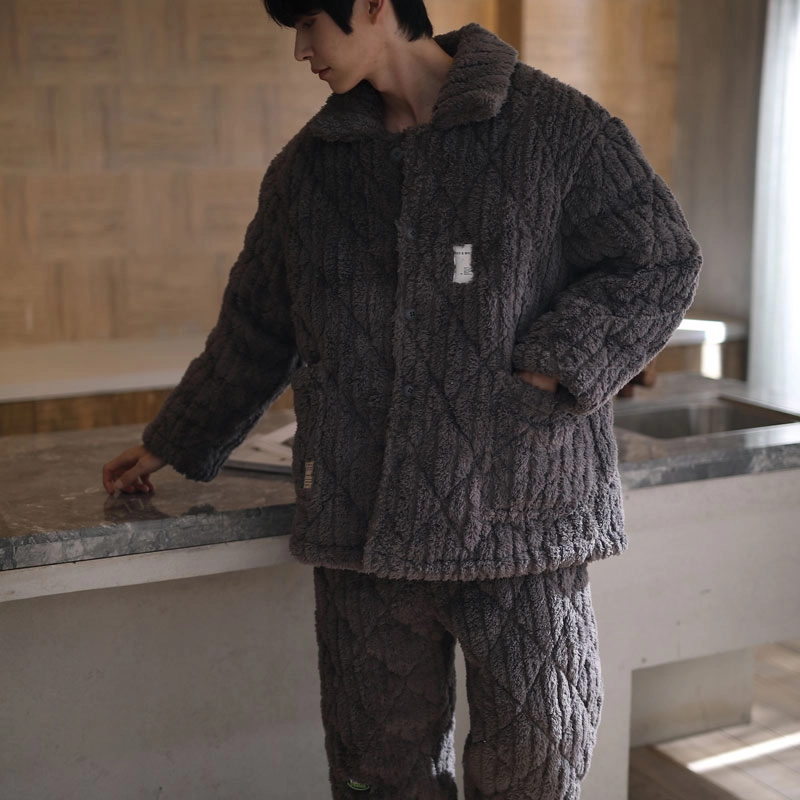 同语 冬季三层夹棉加厚珊瑚绒 法兰绒加绒套装家居服睡衣 家居套装