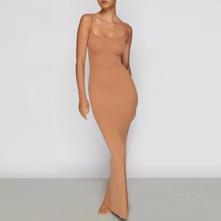 SKIMS SOFT LOUNGE LONG SLIP DRESS CAMEL