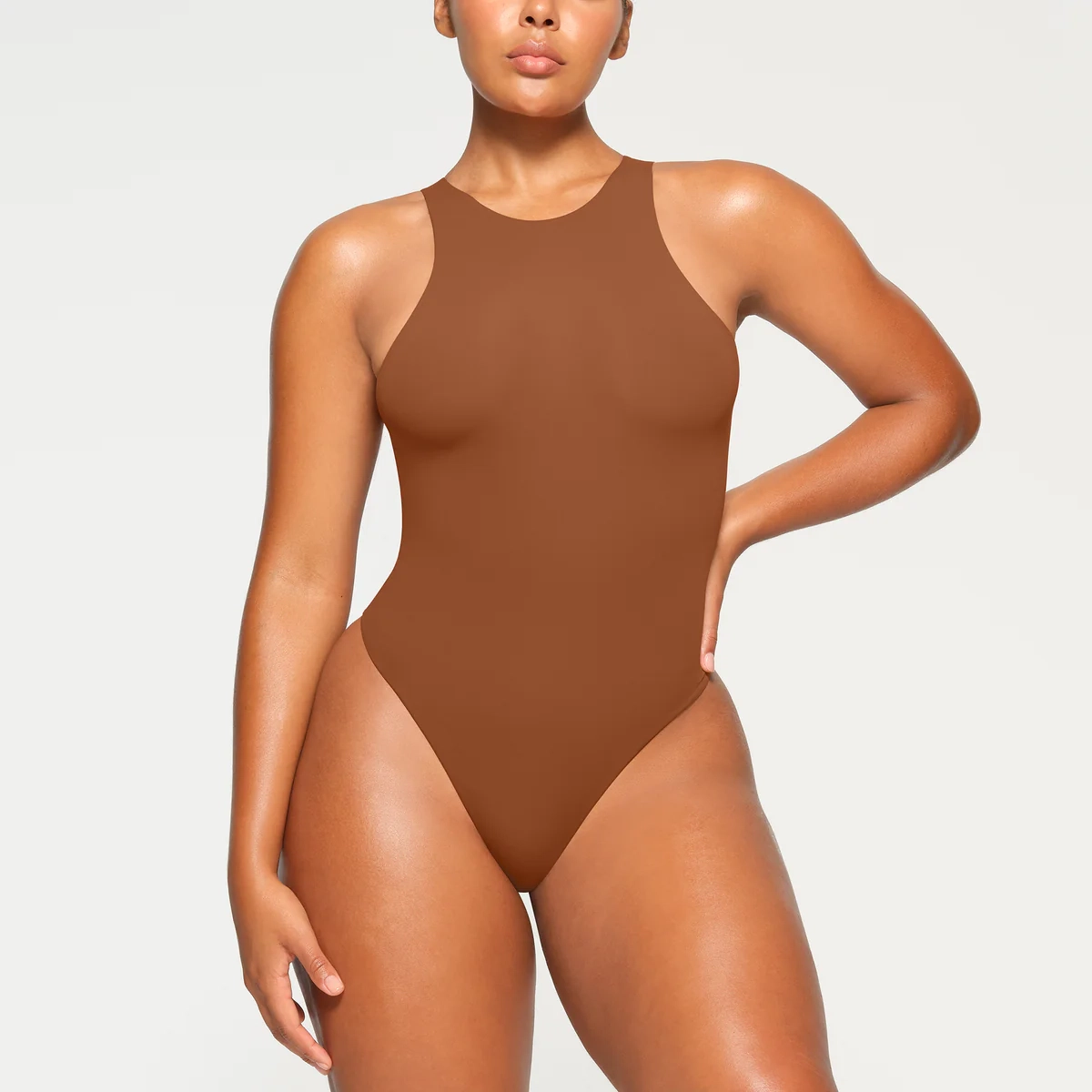 SKIMS FITS EVERYBODY HIGH NECK BODYSUIT BRONZE