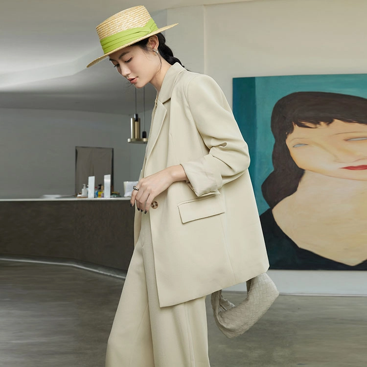 美洋 纯色长袖西装外套阔腿西装裤套装 女款