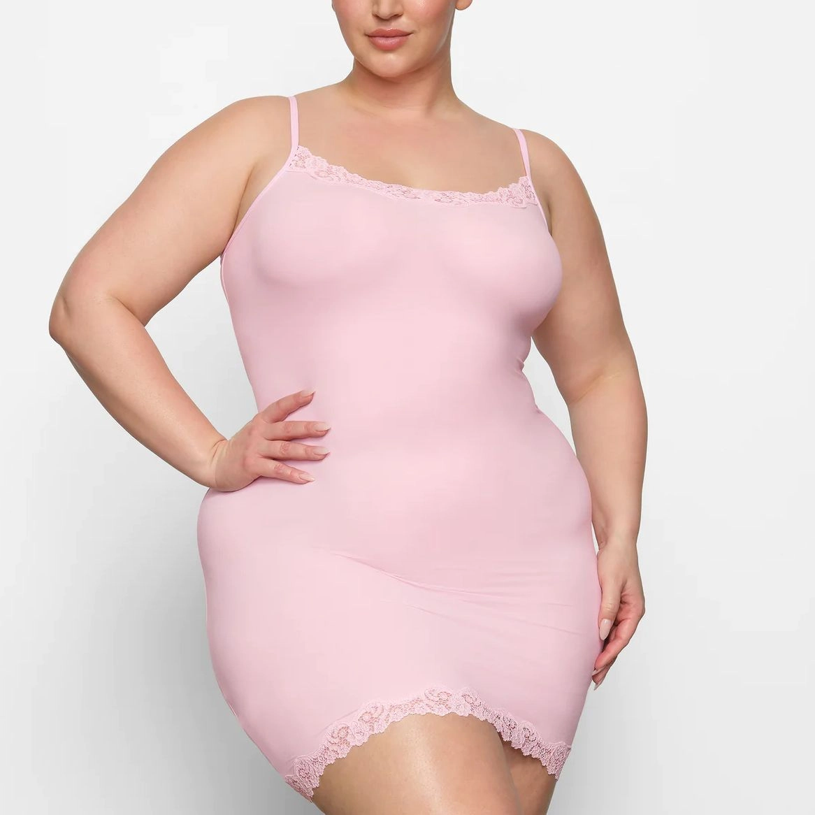 SKIMS FITS EVERYBODY CORDED LACE SLIP DRESS CHERRY BLOSSOM