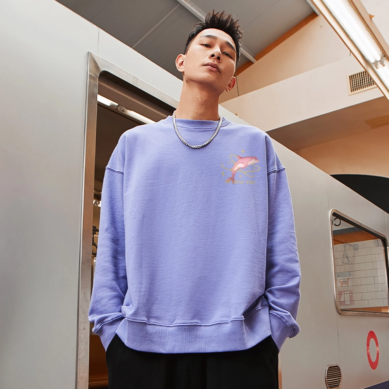 木村三社 鲸鱼印花落肩宽松圆领卫衣 男女同款