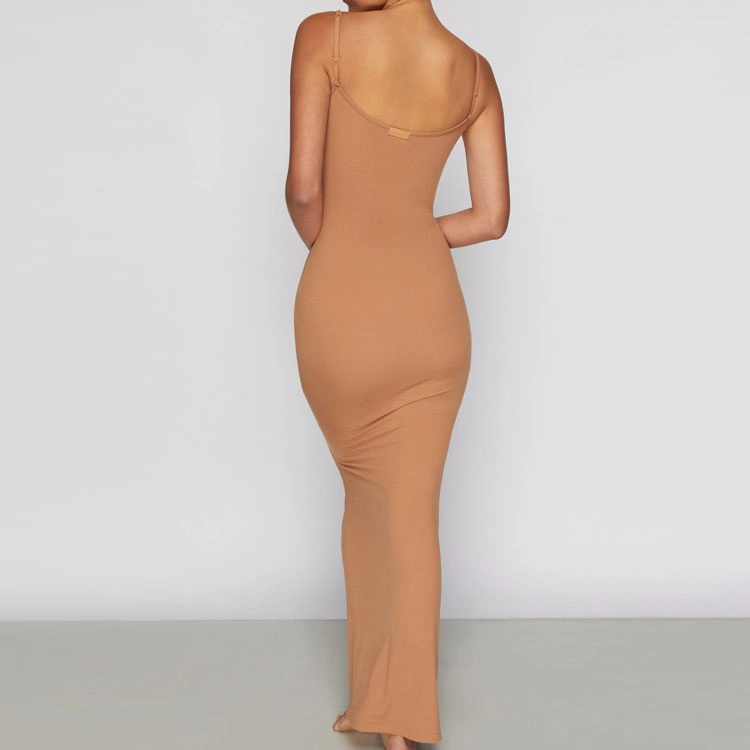 SKIMS SOFT LOUNGE LONG SLIP DRESS CAMEL