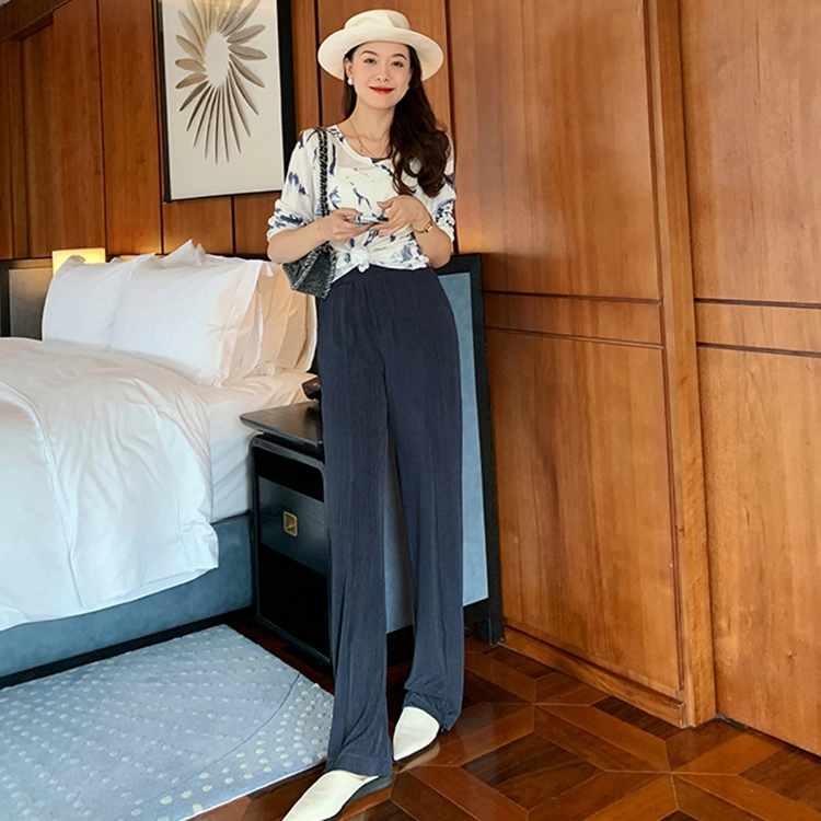 美洋 纯色直筒高腰开叉休闲裤 女款